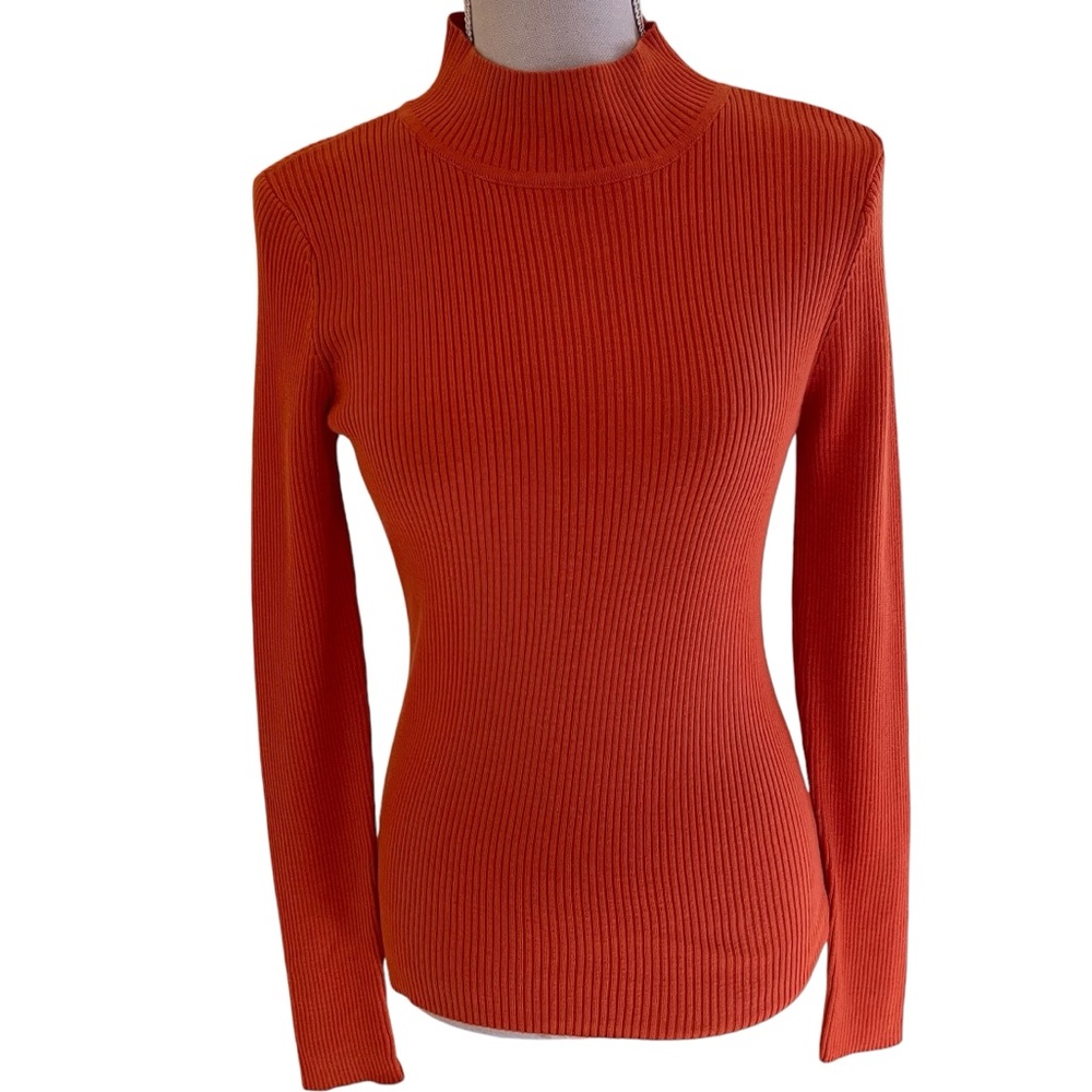 Spanner Orange Ribbed Knit Long Sleeve Mock Turtleneck Sweater S NEW